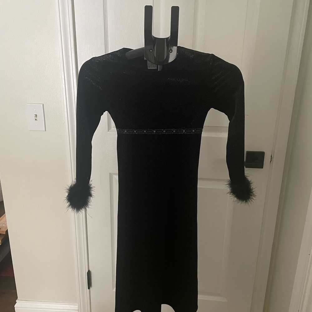 Amy Byer Black Long Sleeve Dress with Feather Cuffs